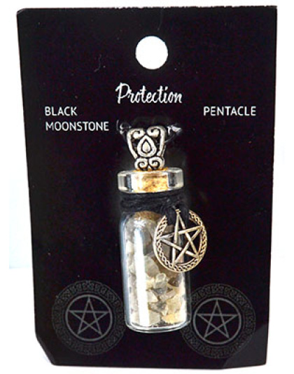Black Moonstone Chips in Bottle with Pentagram necklace
