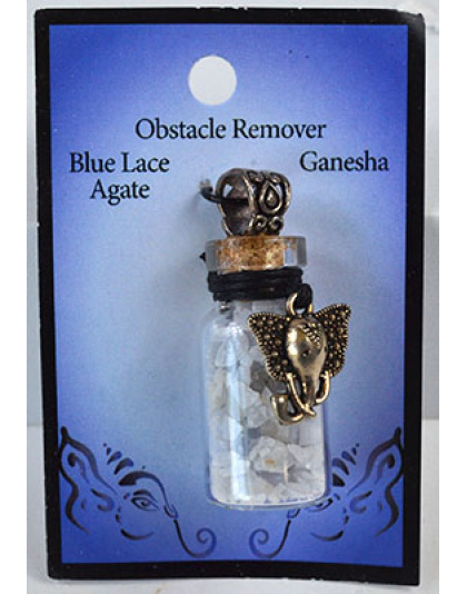 Blue Lace Agate Chips in Bottle with Ganesha necklace
