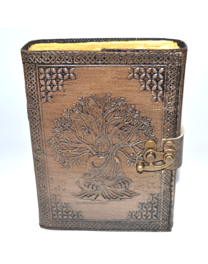 Buddha/Tree of Life aged looking paper leather w/ latch