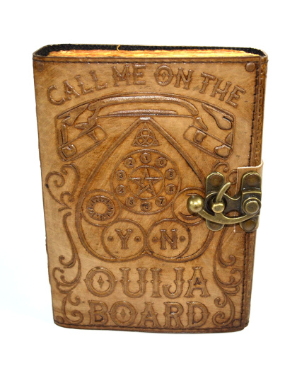 Call Me on the Ouija Board aged looking paper leather w/ latch