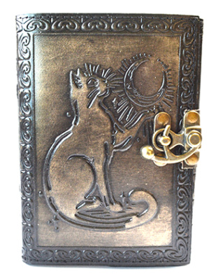 Cat aged looking paper leather w/ latch 4 1/2" x 6 1/2" - Unlined