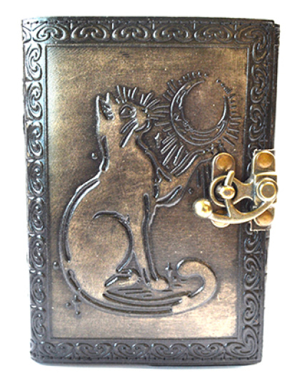 Cat aged looking paper leather w/ latch 4 1/2" x 6 1/2" - Unlined