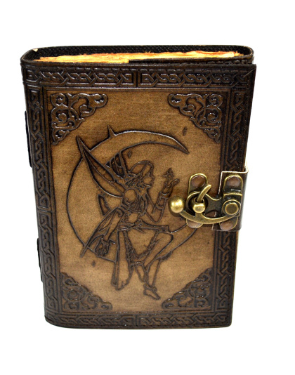 Fairy on Moon aged looking paper leather w/ latch