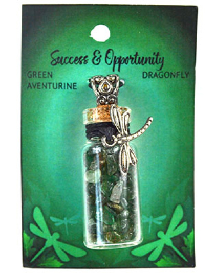 Green Aventurine Chips in Bottle with Dragonfly necklace