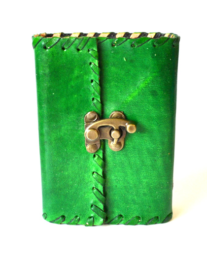Green leather w/ latch 3" x 5" - 240 pages - Unlined