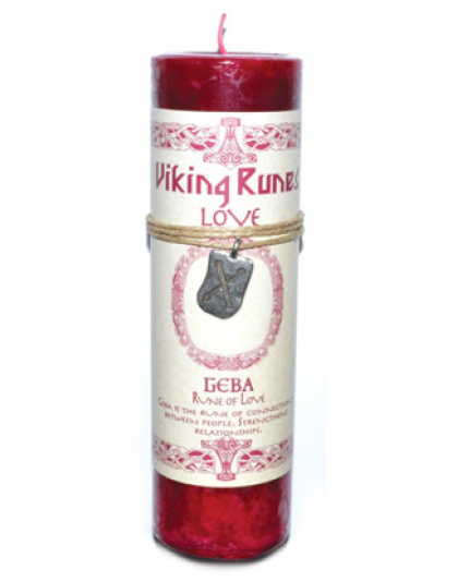 Love pillar candle with Geba Rune pendant
