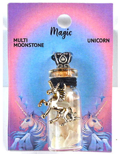 Moonstone Chips in Bottle with Unicorn necklace