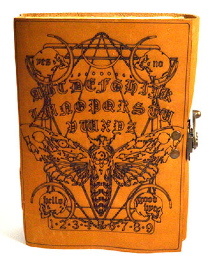 Moth & Ouija Board aged looking paper leather w/ latch