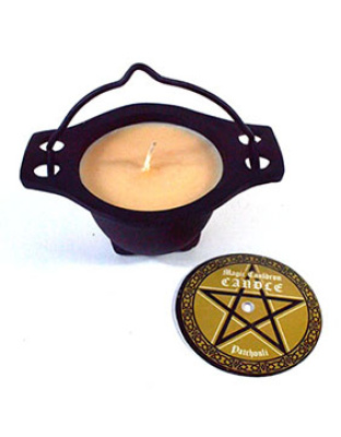 Patchouli candle in cauldron