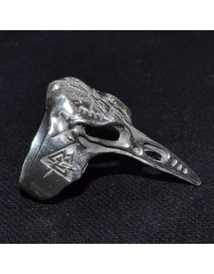 Raven Skull W Helm of Awe & Valknut ring size 12