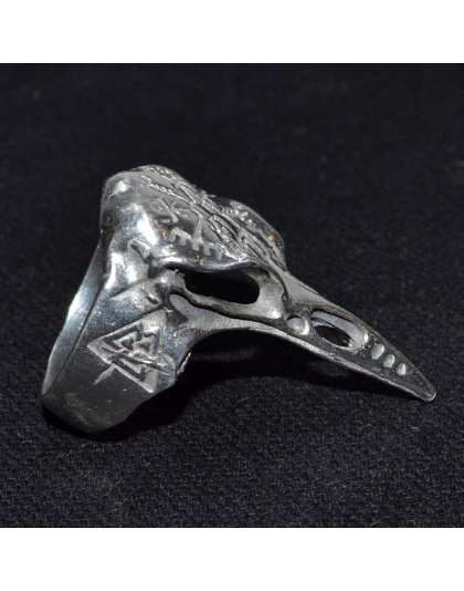 Raven Skull W Helm of Awe & Valknut ring size 12