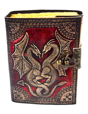Red Double Dragon aged looking paper leather w/ latch 4 1/2" x 6 1/2" - Unlined