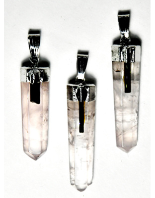 Rose Qtz w tourmaline pendant
