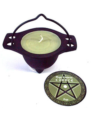 Sage candle in cauldron