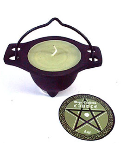 Sage candle in cauldron