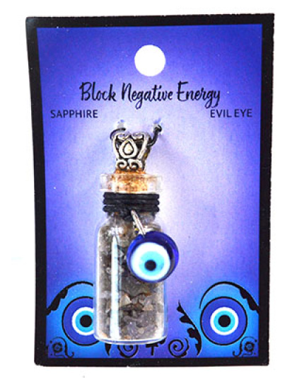 Sapphire Chips in Bottle with Evil Eye necklace