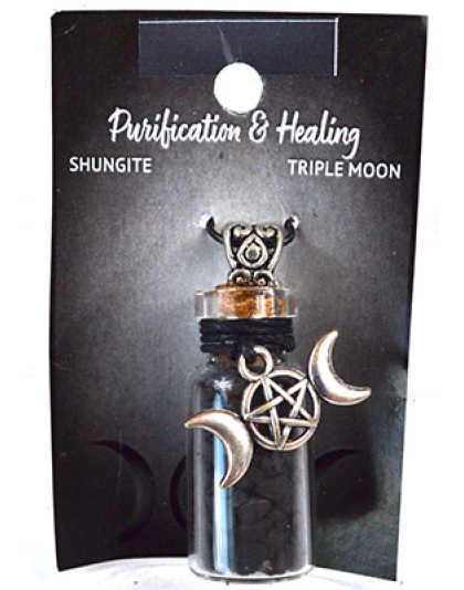 Shungite Chips in Bottle with Triple Moon necklace