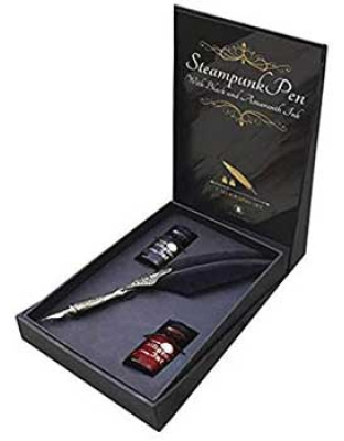 Steampunk Pen with Black & Amaranth Ink calligraphy set