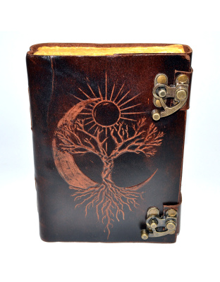 Sun/ Moon/ Tree aged looking paper leather w/ latch