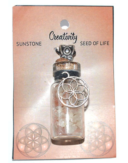 Sunstone Chips in Bottle with Seed of Life necklace
