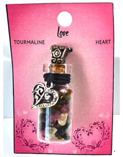 Torrmaline Chips in Bottle with Heart necklace