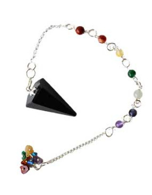 Tourmaline, Black 7 Chakra 6 sided pendulum
