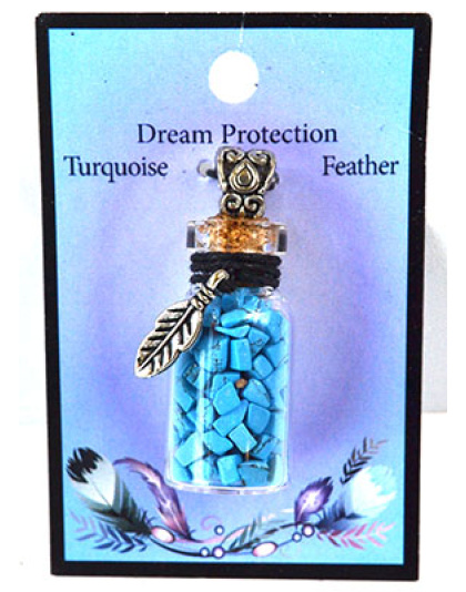Turquoise Chips in Bottle necklace with Feather