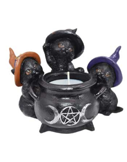 Witchy Cats around Cauldron tealight holder