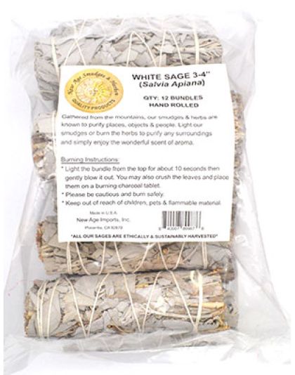 (set of 12) White Sage smudge stick 3 -4"