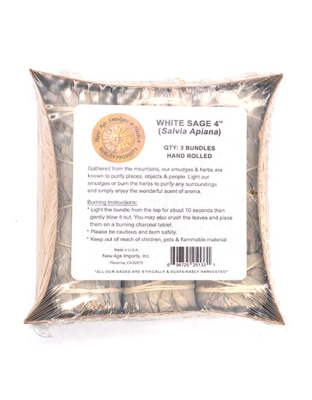 (set of 3) White Sage smudge stick 3-4"