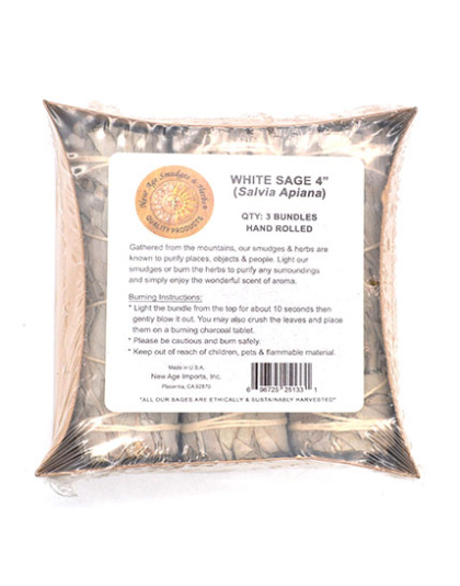 (set of 3) White Sage smudge stick 3-4"