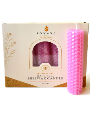(set of 5) 4" Pink beeswax candles