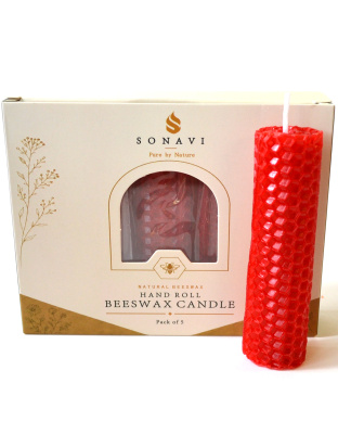 (set of 5) 4" Red beeswax candles