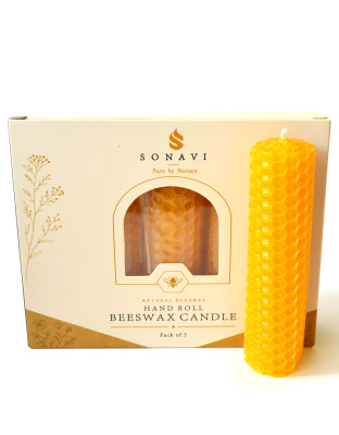 (set of 5) 4" Yellow beeswax candles