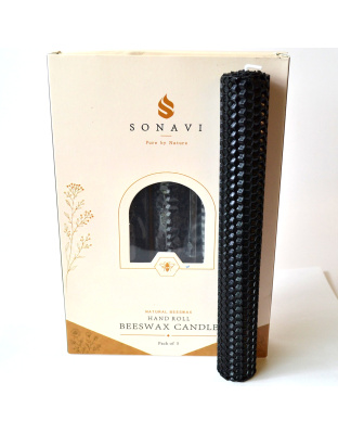 (set of 5) 8" Black beeswax candles