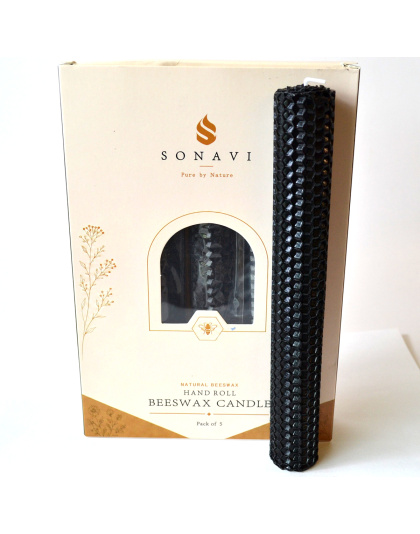 (set of 5) 8" Black beeswax candles