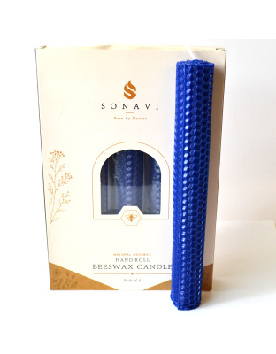 (set of 5) 8" Blue beeswax candles