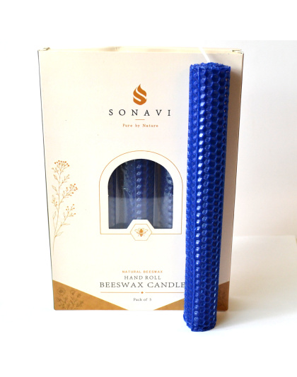 (set of 5) 8" Blue beeswax candles