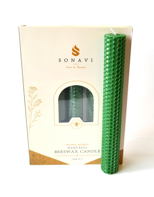 (set of 5) 8" Green beeswax candles