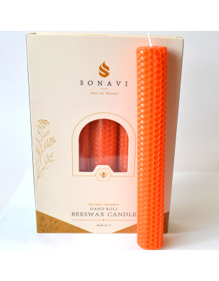(set of 5) 8" Orange beeswax candles