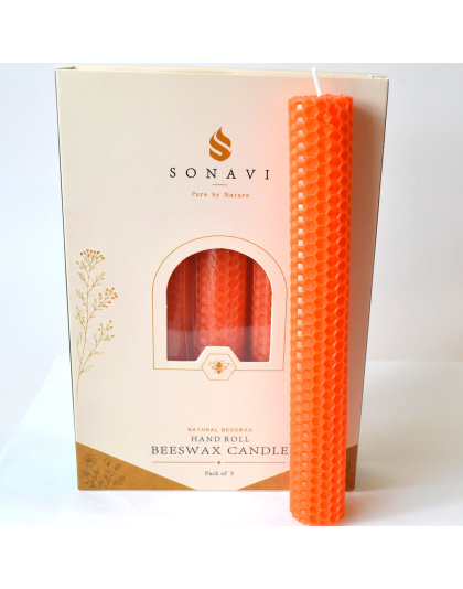(set of 5) 8" Orange beeswax candles