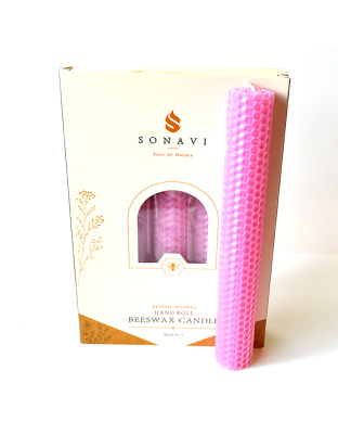 (set of 5) 8" Pink beeswax candles
