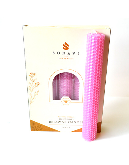 (set of 5) 8" Pink beeswax candles