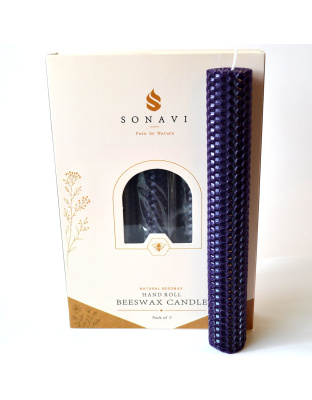 (set of 5) 8" Purple beeswax candles