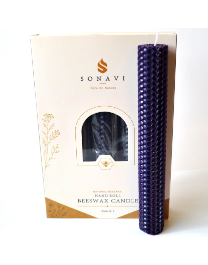(set of 5) 8" Purple beeswax candles