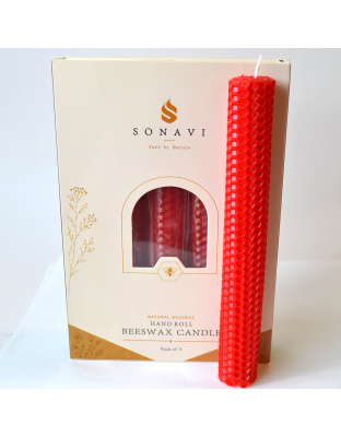 (set of 5) 8" Red beeswax candles