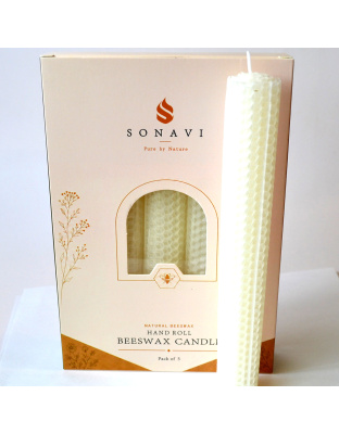(set of 5) 8" White beeswax candles