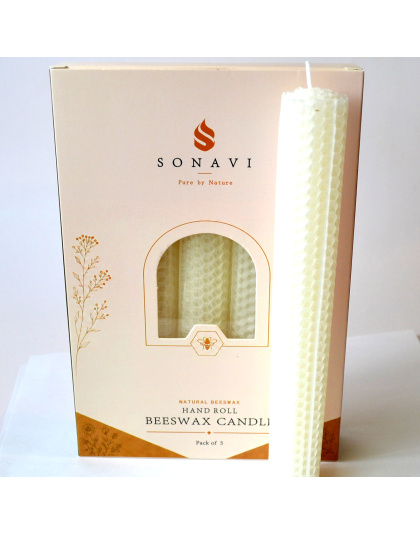 (set of 5) 8" White beeswax candles