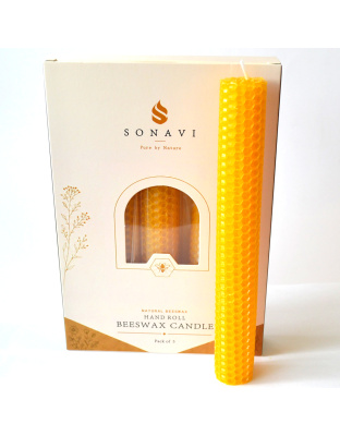 (set of 5) 8" Yellow beeswax candles
