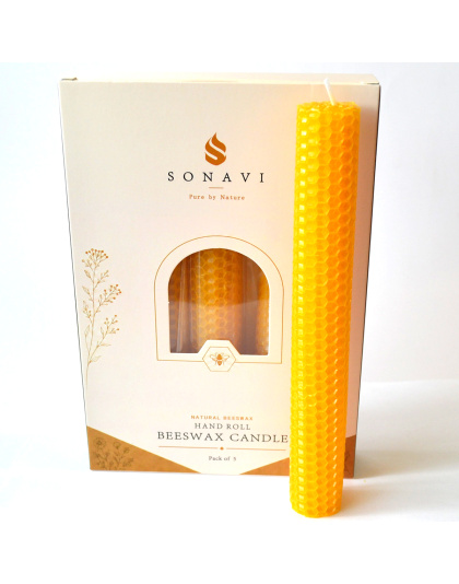 (set of 5) 8" Yellow beeswax candles